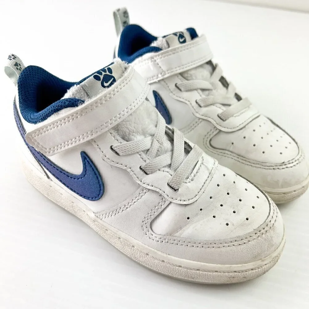 Nike Court Borough Low 2 Se Sneakers Boys Size 10 (Tdv) White Blue Dog Paw